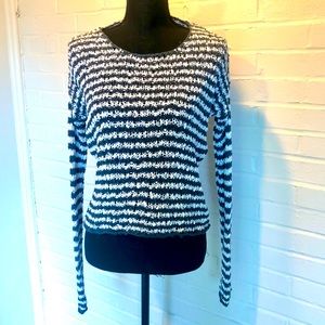Blue/Grey & White Striped Knit Cotton 360 SWEATER - Size Small